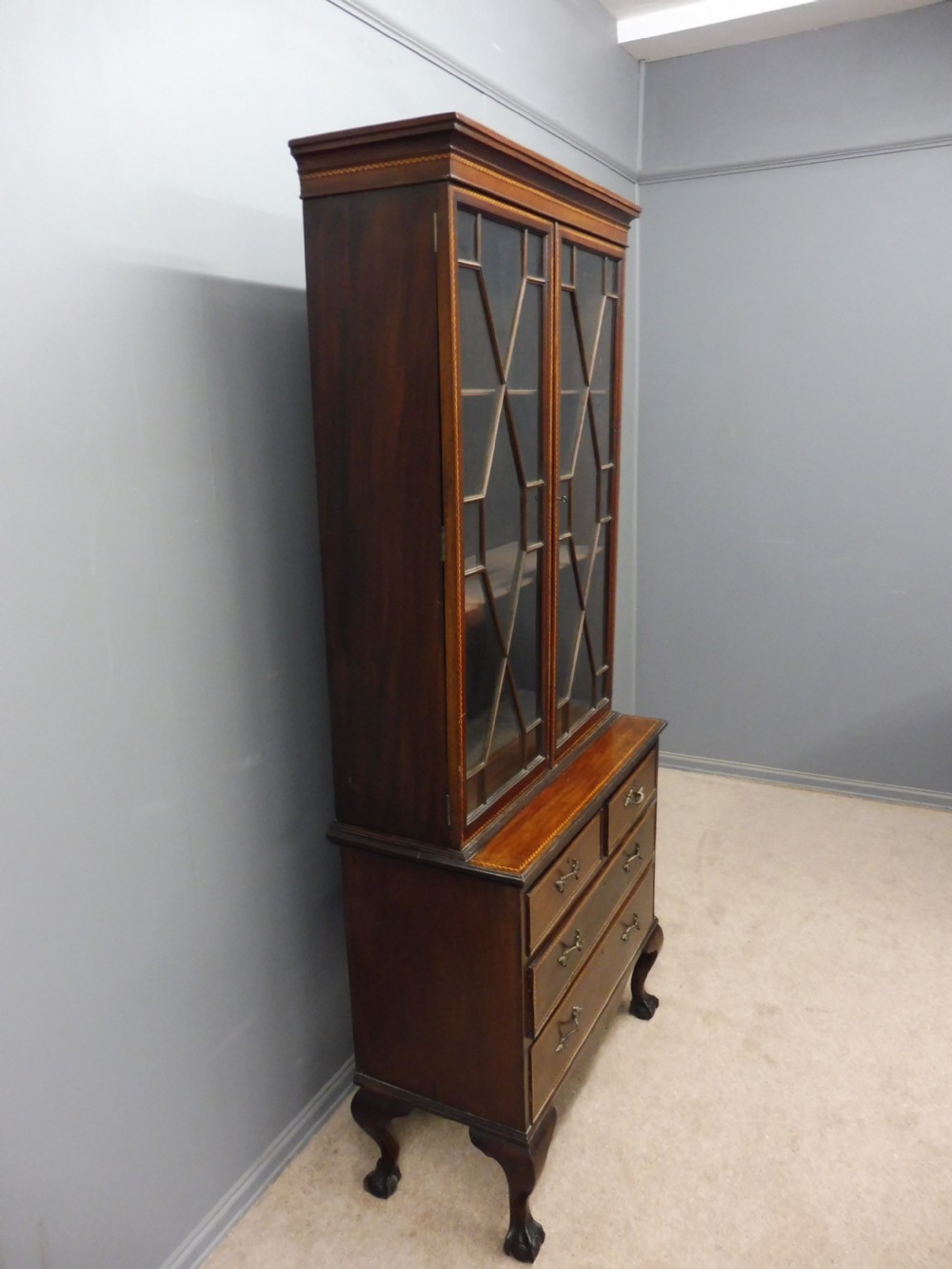 EDWARDIAN MAHOGANY INLAID BOOKCASE ON CHEST View VI