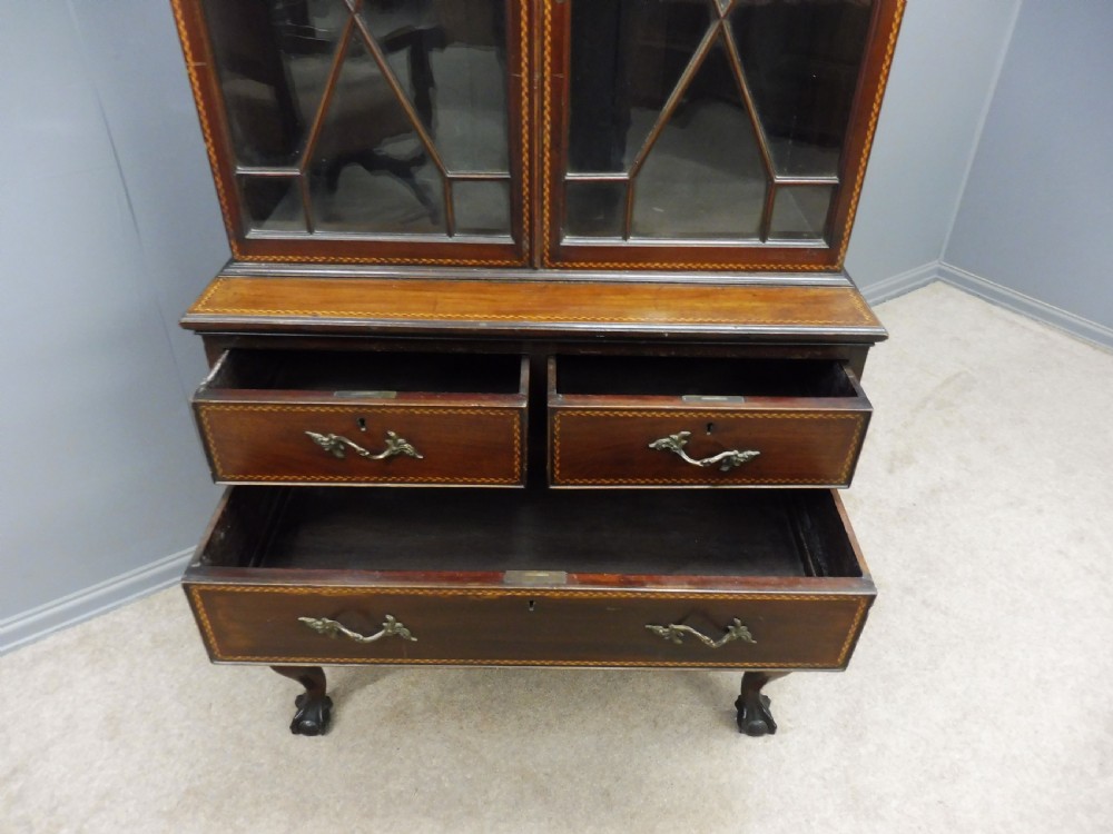 EDWARDIAN MAHOGANY INLAID BOOKCASE ON CHEST View IX