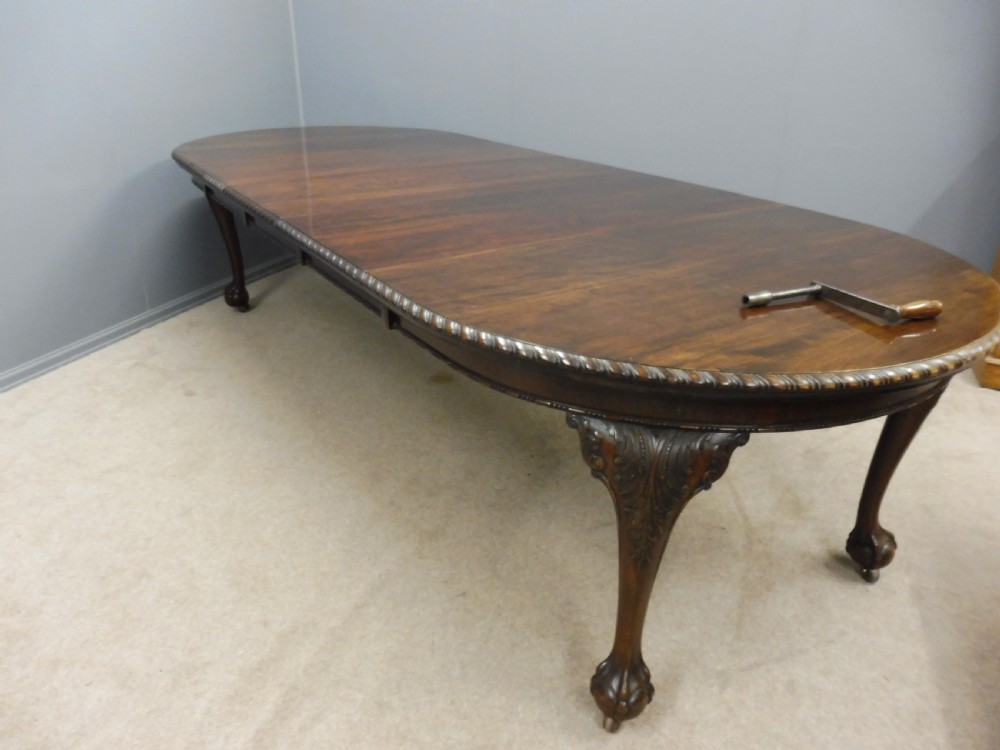 LARGE EDWARDIAN MAHOGANY EXTENDING DINING TABLE SEATS 10 View XI