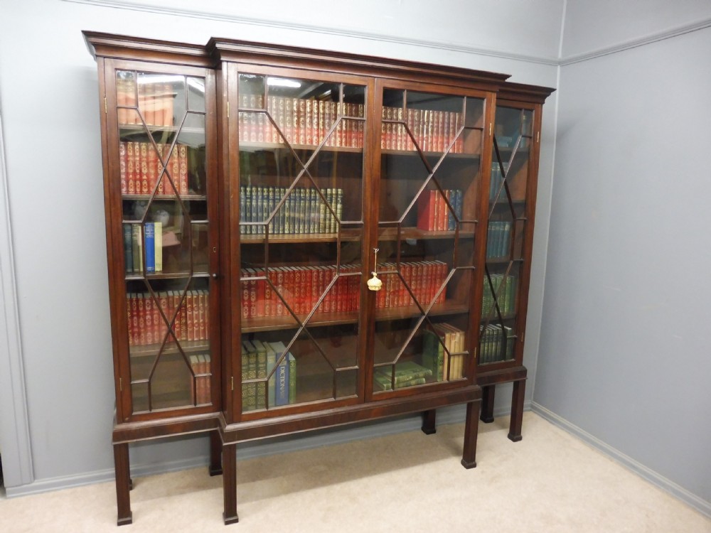 LARGE EDWARDIAN MAHOGANY COUNTRY HOUSE BOOKCASE ON STAND