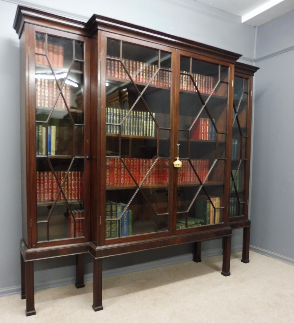LARGE EDWARDIAN MAHOGANY COUNTRY HOUSE BOOKCASE ON STAND View III