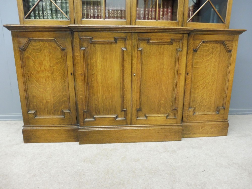 OAK BREAKFRONT LIBRARY BOOKCASE View IV