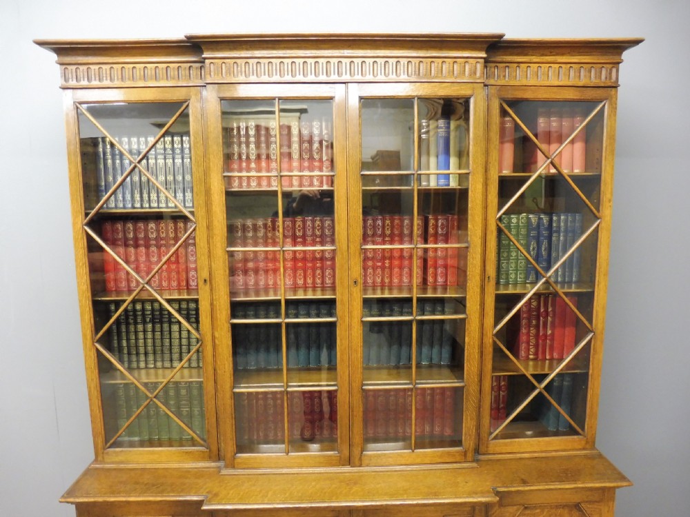 OAK BREAKFRONT LIBRARY BOOKCASE View V