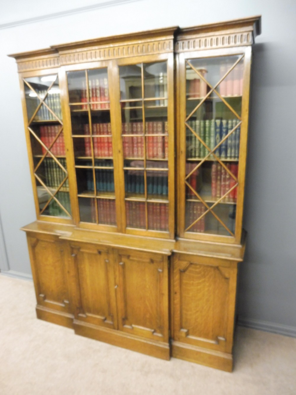 OAK BREAKFRONT LIBRARY BOOKCASE View VI