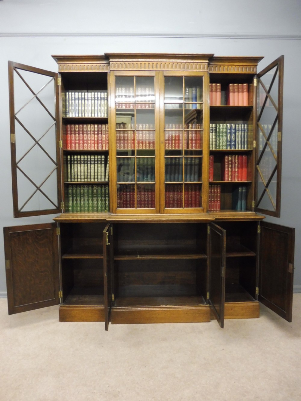 OAK BREAKFRONT LIBRARY BOOKCASE View VIII