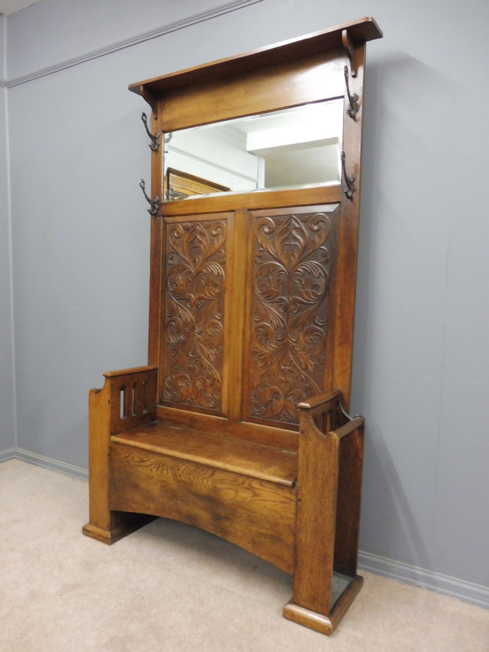 EDWARDIAN OAK BOX SEAT HALLSTAND