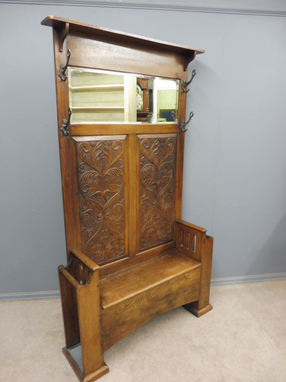 EDWARDIAN OAK BOX SEAT HALLSTAND View IX