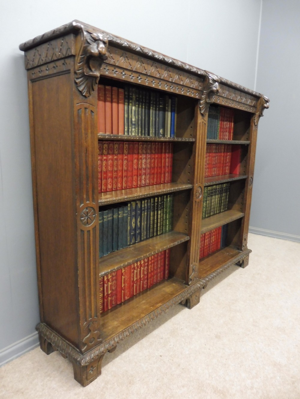 VICTORIAN OAK CARVED BOOKCASE  View II