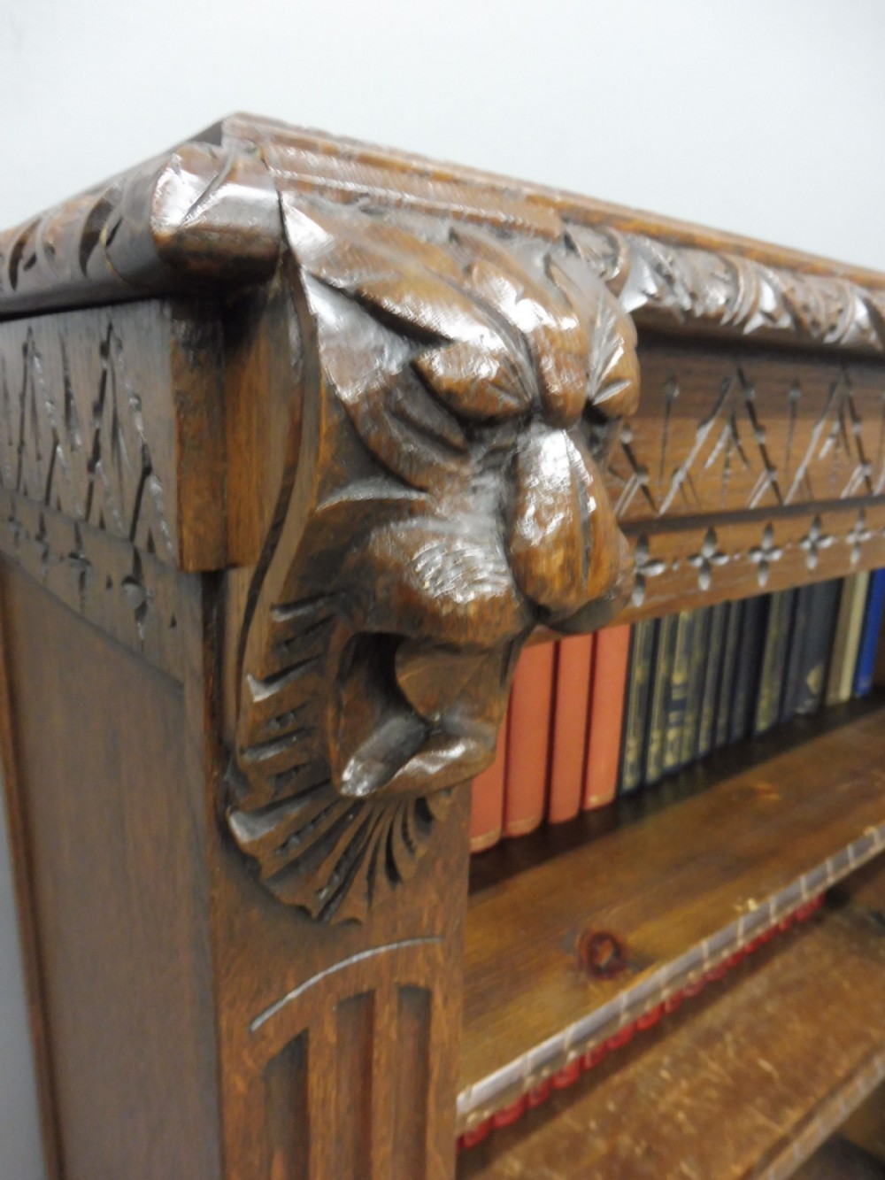 VICTORIAN OAK CARVED BOOKCASE  View III