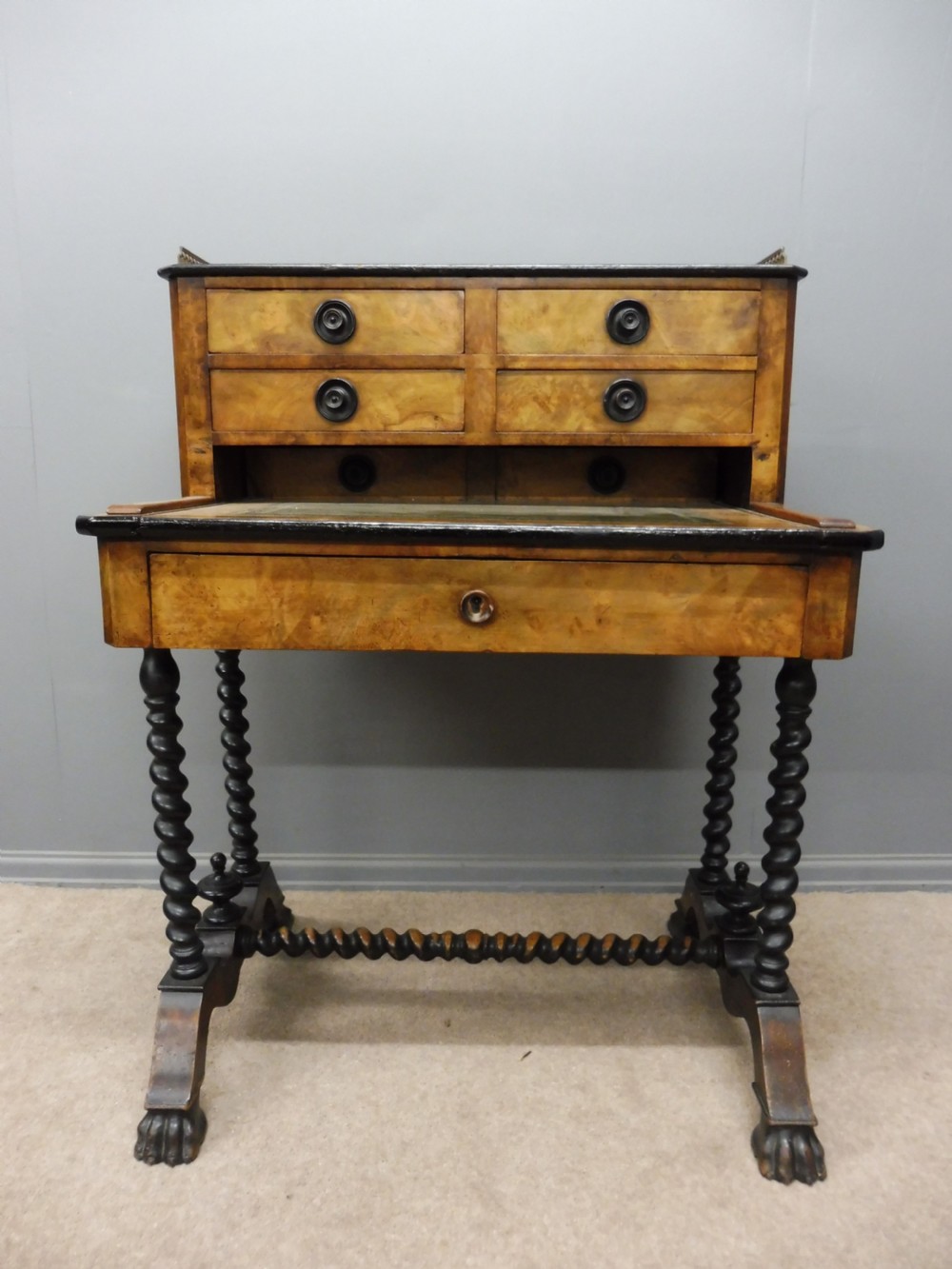 19TH CENTURY FIGURED WALNUT WRITING DESK View II