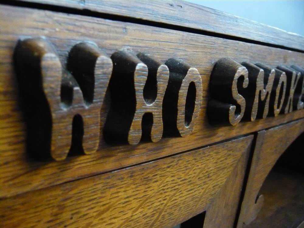 ARTS AND CRAFTS CARVED OAK GLAZED WALL CABINET 1910 View V