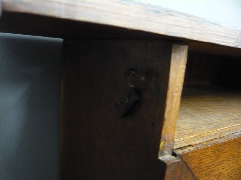 ARTS AND CRAFTS CARVED OAK GLAZED WALL CABINET 1910 View VII