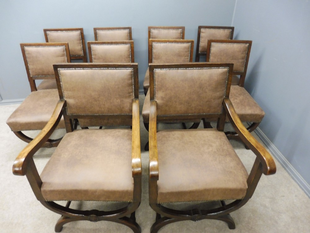 SET OF 10 STYLISH OAK ARTS AND CRAFTS DINING CHAIRS View III