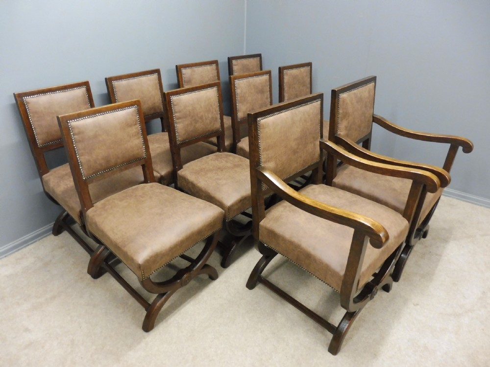 SET OF 10 STYLISH OAK ARTS AND CRAFTS DINING CHAIRS View IV
