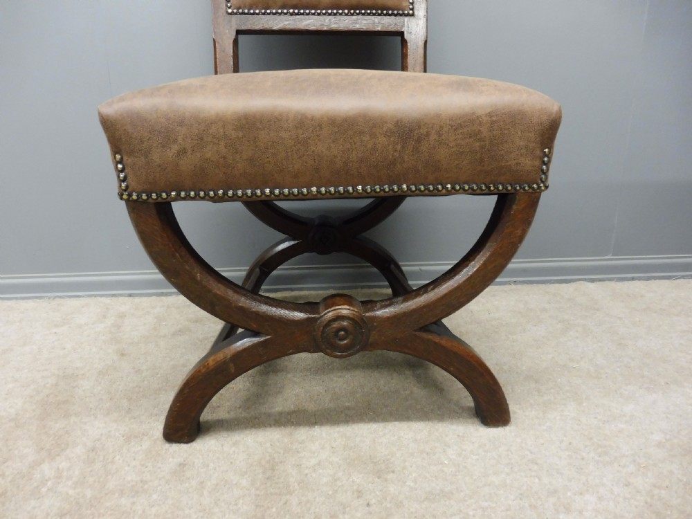 SET OF 10 STYLISH OAK ARTS AND CRAFTS DINING CHAIRS View XX