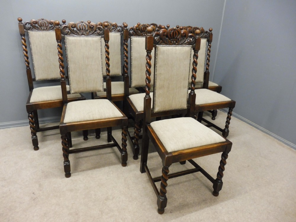 SET OF 8 OAK EDWARDIAN PERIOD CROWN TOP DINING CHAIRS  View II