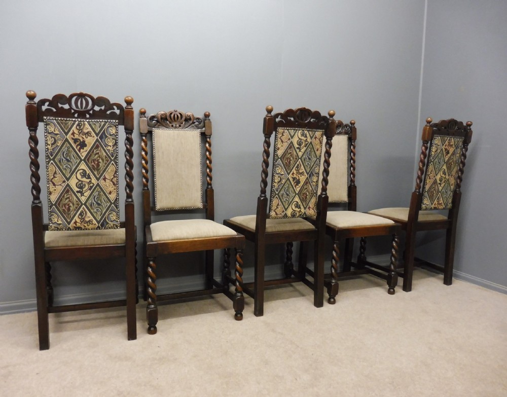 SET OF 8 OAK EDWARDIAN PERIOD CROWN TOP DINING CHAIRS  View IV