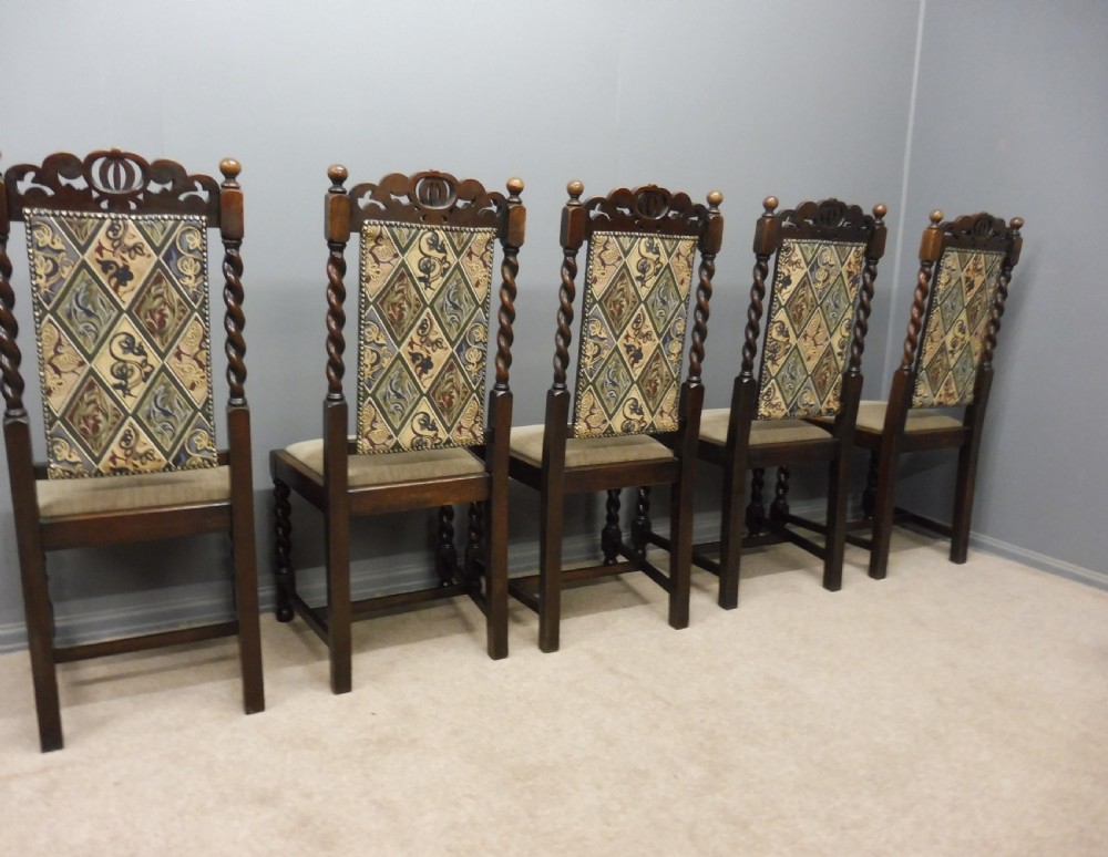SET OF 8 OAK EDWARDIAN PERIOD CROWN TOP DINING CHAIRS  View V