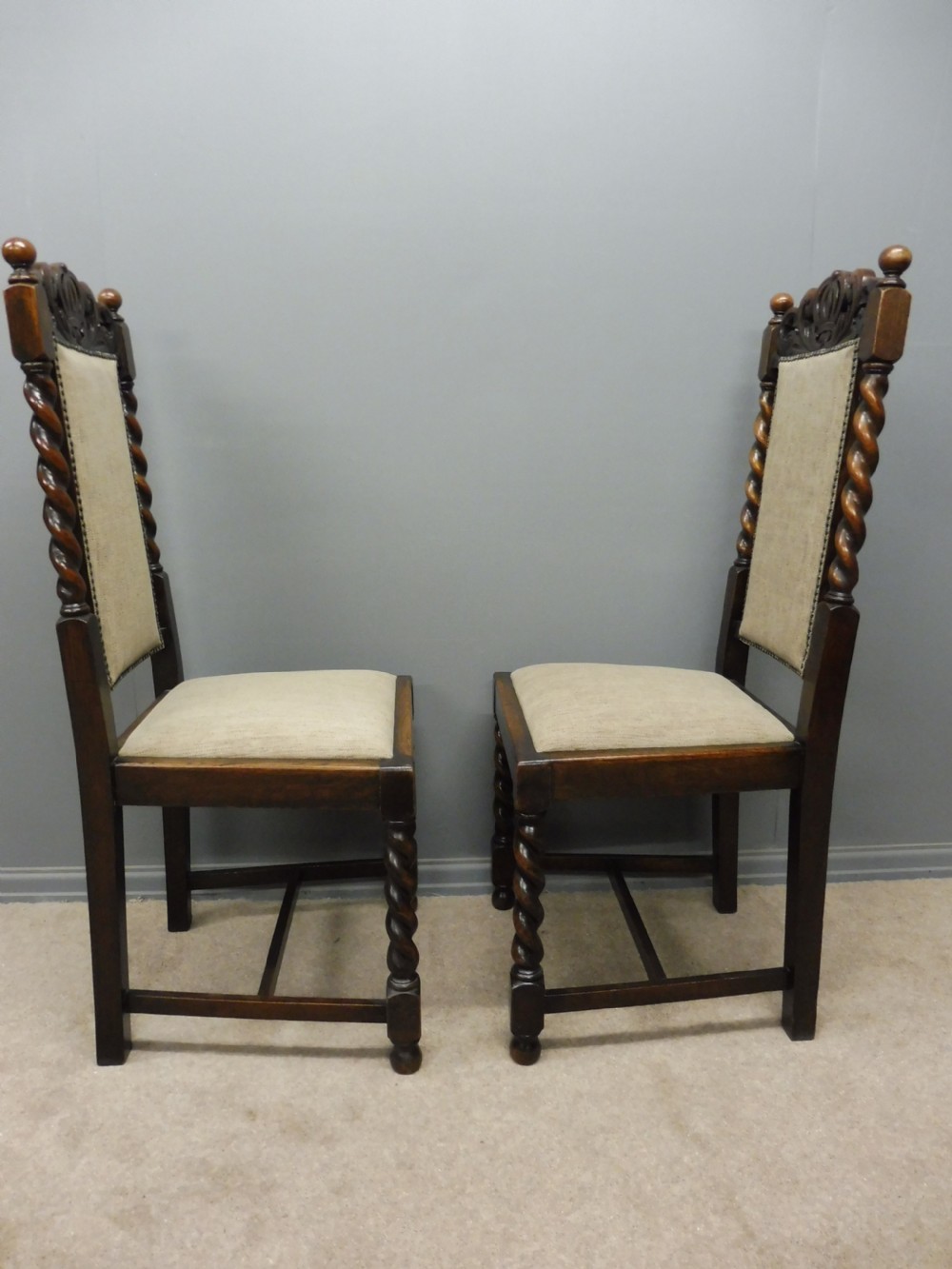 SET OF 8 OAK EDWARDIAN PERIOD CROWN TOP DINING CHAIRS  View VII