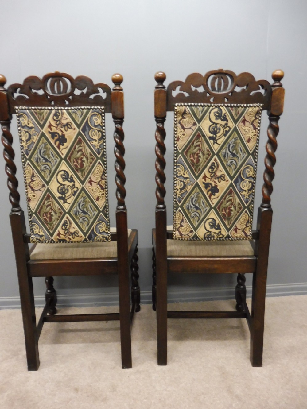 SET OF 8 OAK EDWARDIAN PERIOD CROWN TOP DINING CHAIRS  View IX