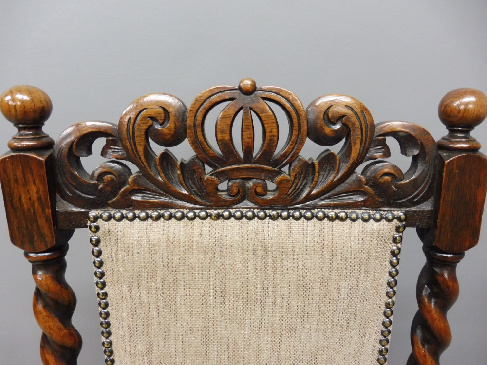 SET OF 8 OAK EDWARDIAN PERIOD CROWN TOP DINING CHAIRS  View XVI