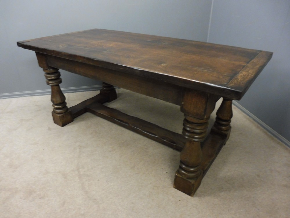 17TH CENTURY STYLE HEAVY OAK REFECTORY TABLE CIRCA 1920 View II