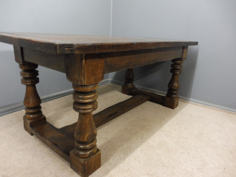 17TH CENTURY STYLE HEAVY OAK REFECTORY TABLE CIRCA 1920 View IV