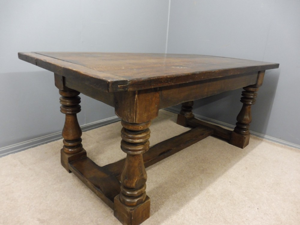 17TH CENTURY STYLE HEAVY OAK REFECTORY TABLE CIRCA 1920 View V