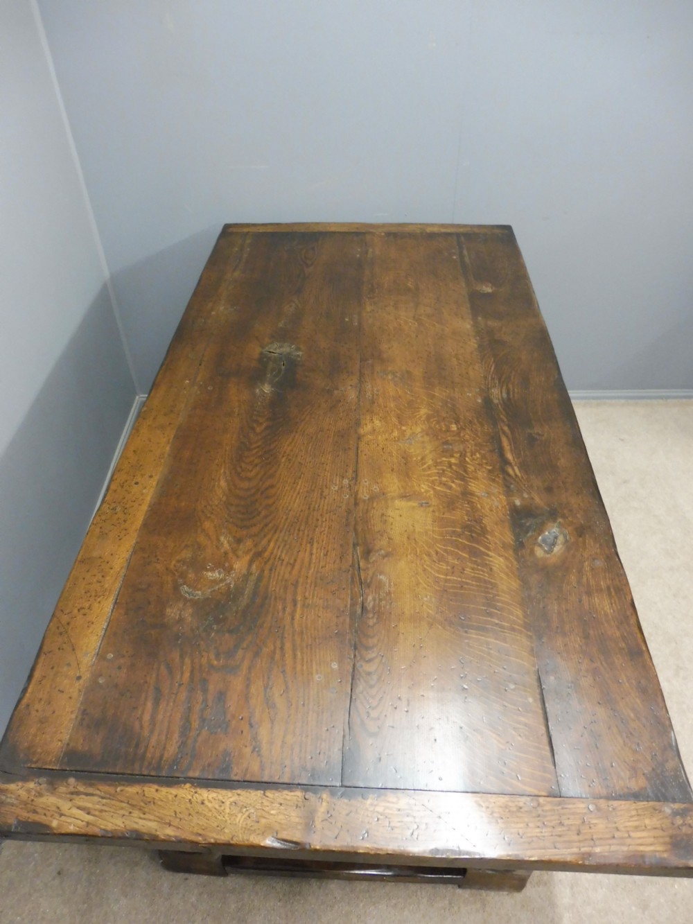 17TH CENTURY STYLE HEAVY OAK REFECTORY TABLE CIRCA 1920 View VI