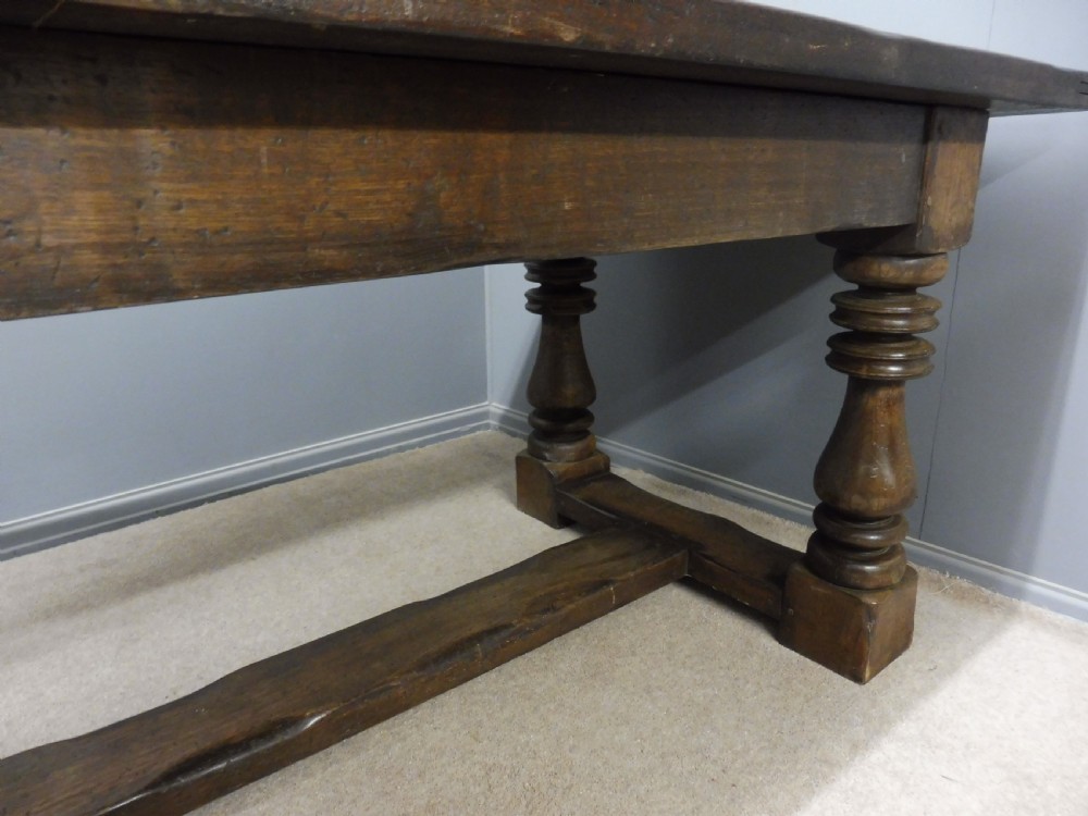 17TH CENTURY STYLE HEAVY OAK REFECTORY TABLE CIRCA 1920 View X