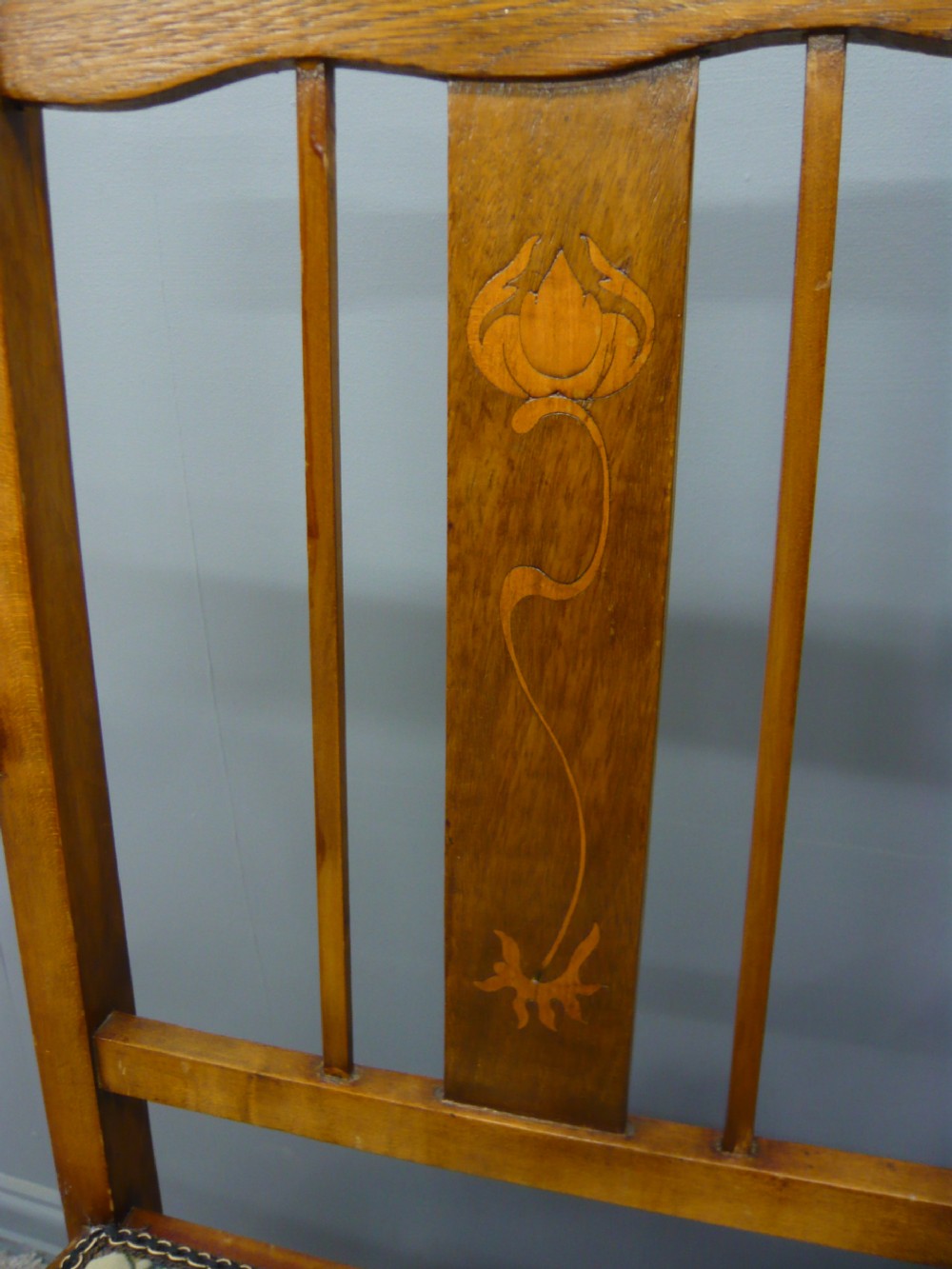 STYLISH ARTS AND CRAFTS SATINWOOD INLAID ELBOW DESK CHAIR C 1890 View IV