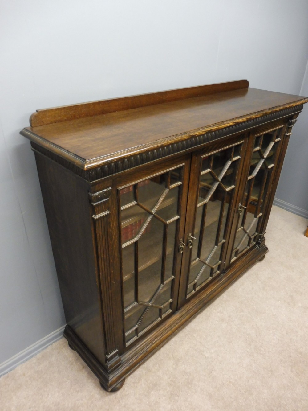 GOOD QUALITY 3 DOOR EDWARDIAN BOOKCASE View X
