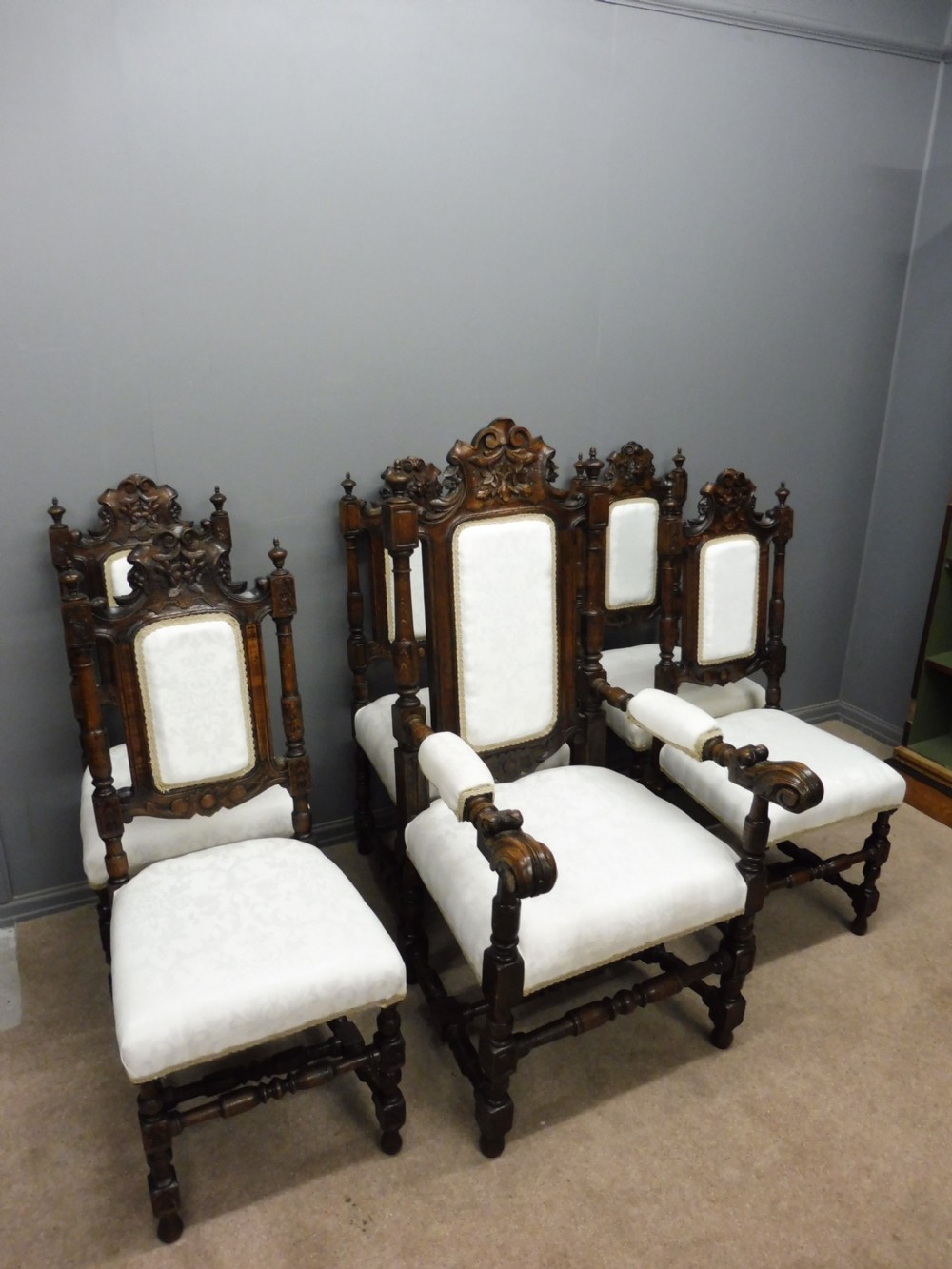 SIX VICTORIAN CARVED OAK DINING CHAIRS View II