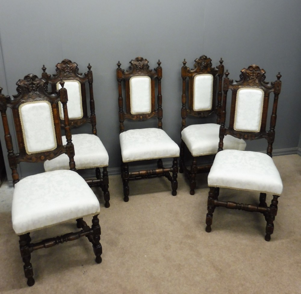 SIX VICTORIAN CARVED OAK DINING CHAIRS View III
