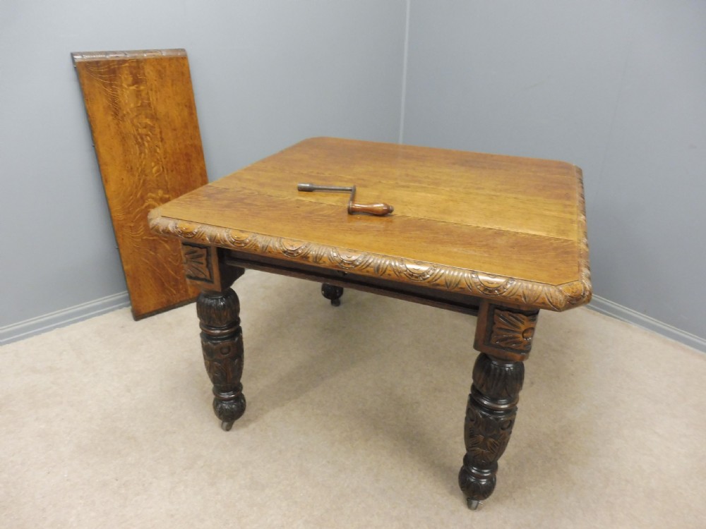 SMALL VICTORIAN CARVED OAK EXTENDING DINING TABLE View VI