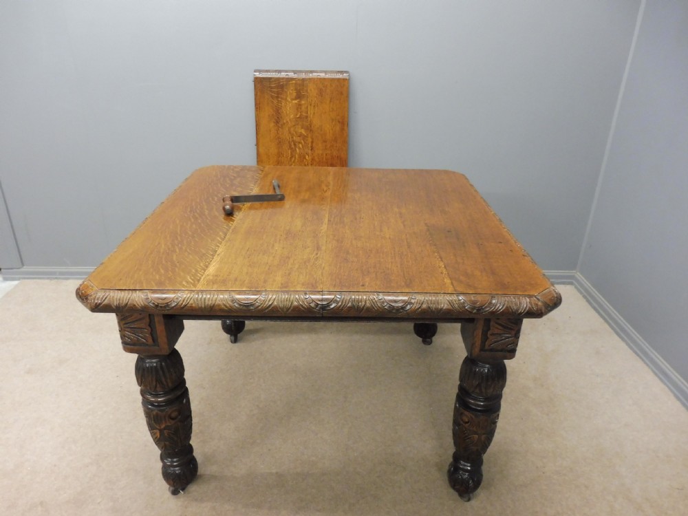 SMALL VICTORIAN CARVED OAK EXTENDING DINING TABLE View VII
