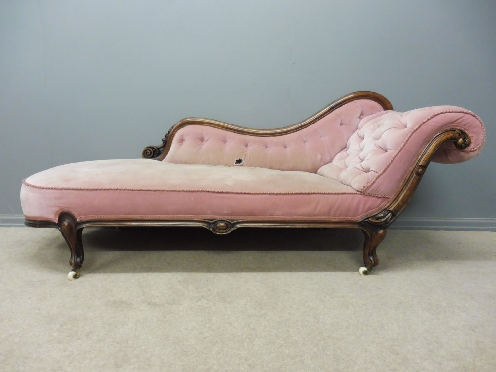 MID VICTORIAN ANTIQUE WALNUT CHAISE LONGUE FOR RECOVERING View II