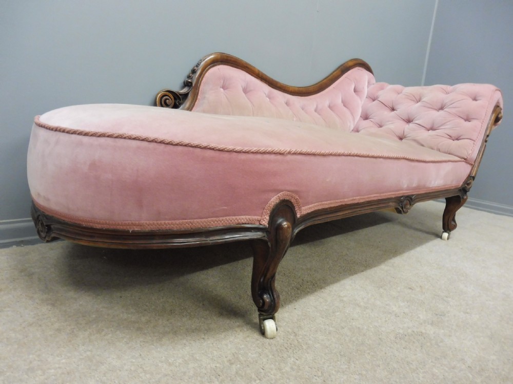 MID VICTORIAN ANTIQUE WALNUT CHAISE LONGUE FOR RECOVERING View IV