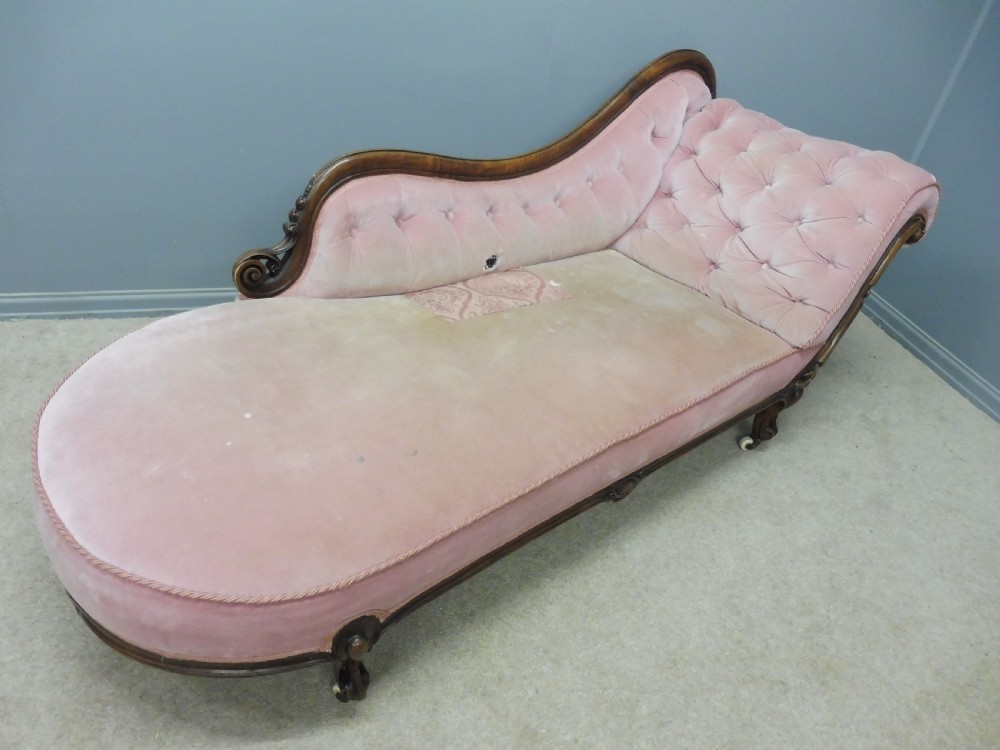 MID VICTORIAN ANTIQUE WALNUT CHAISE LONGUE FOR RECOVERING View VII