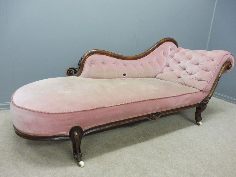 MID VICTORIAN ANTIQUE WALNUT CHAISE LONGUE FOR RECOVERING View X