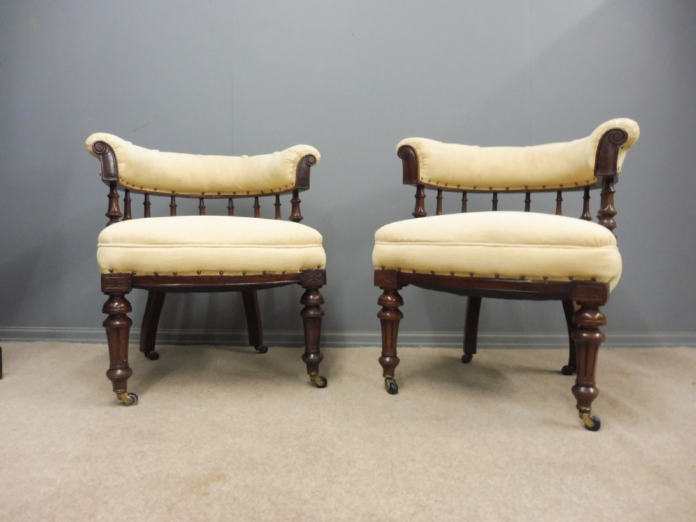 PAIR OF WALNUT 19TH CENTURY HORSESHOE SHAPED  LIBRARY CHAIRS View III