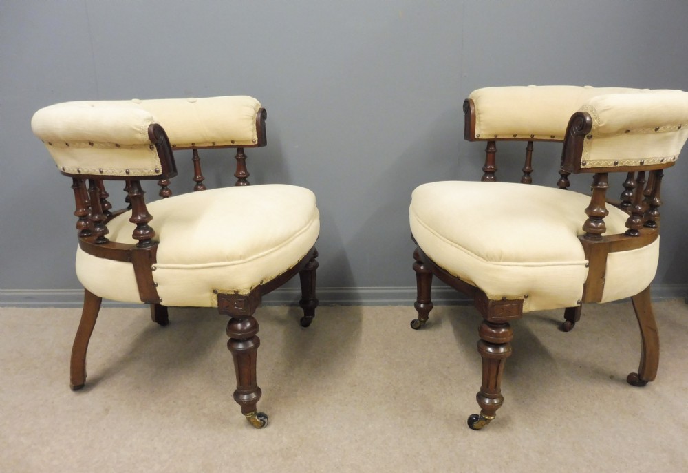 PAIR OF WALNUT 19TH CENTURY HORSESHOE SHAPED  LIBRARY CHAIRS View IV