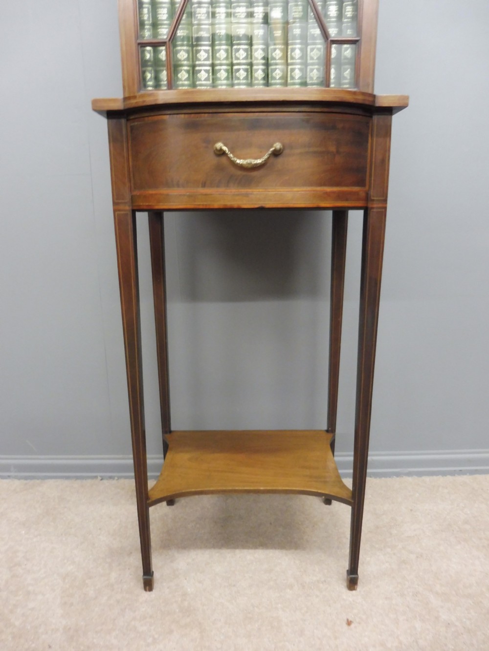 SMALL EDWARDIAN PERIOD MAHOGANY INLAID ALCOVE BOOKCASE  View IV