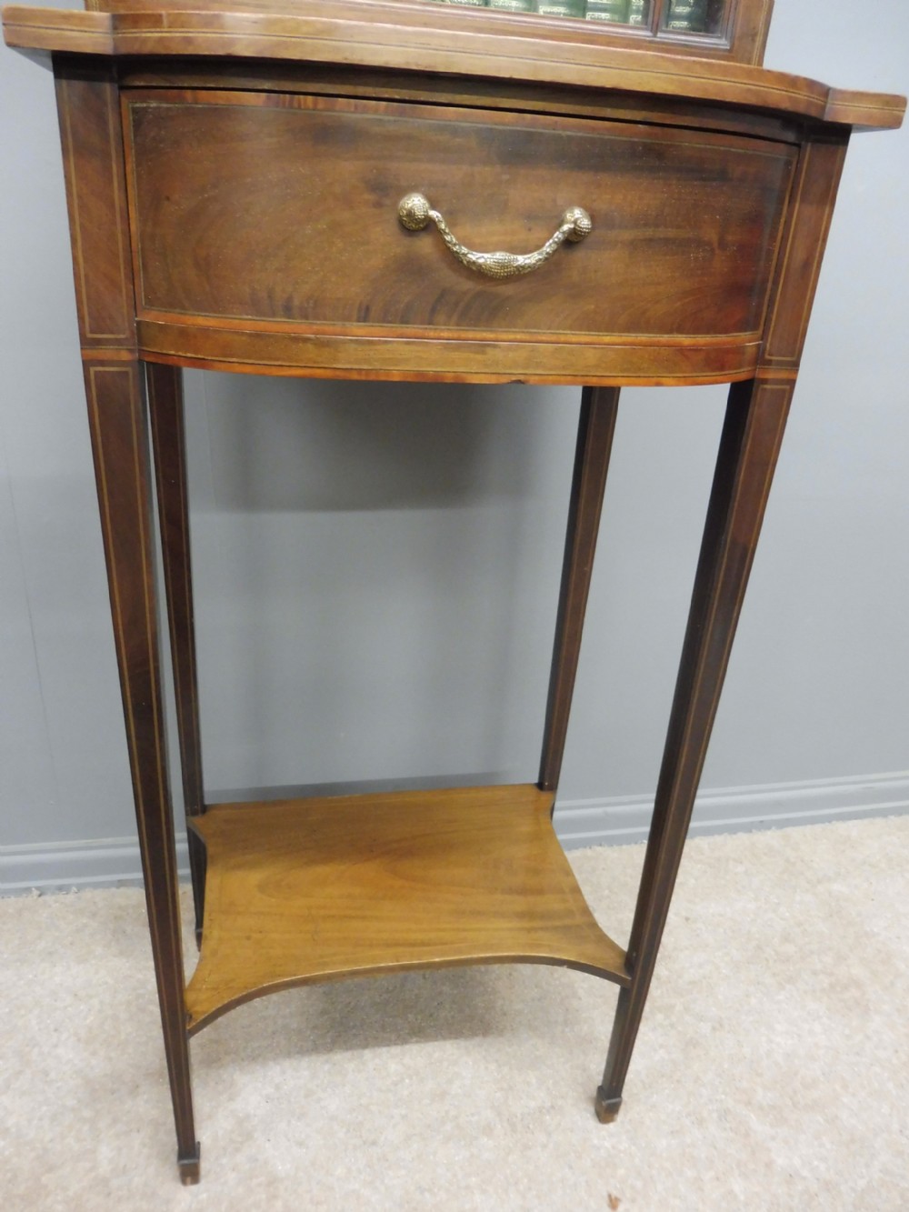 SMALL EDWARDIAN PERIOD MAHOGANY INLAID ALCOVE BOOKCASE  View VIII