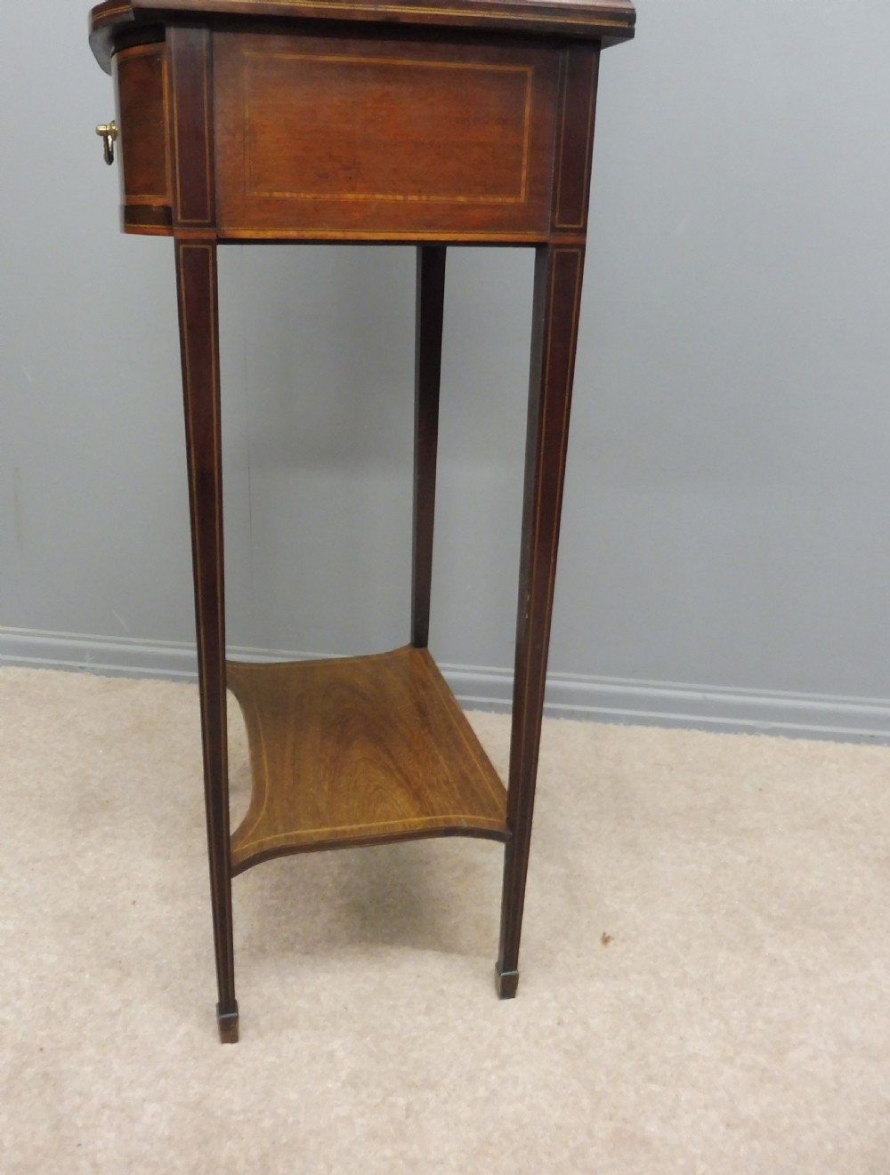 SMALL EDWARDIAN PERIOD MAHOGANY INLAID ALCOVE BOOKCASE  View XII