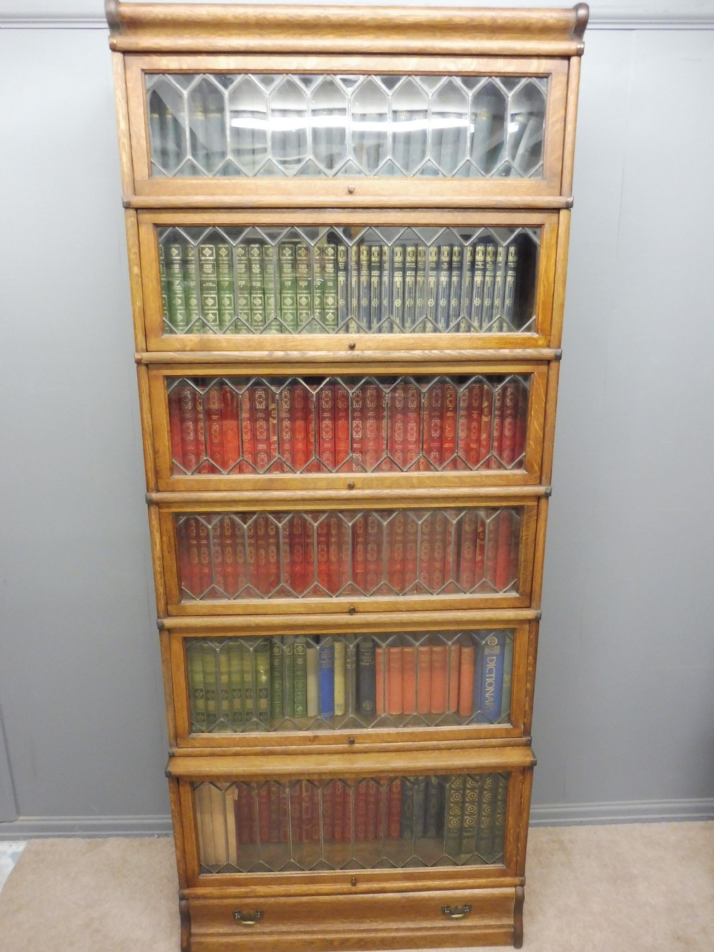 TALL GOLDEN OAK GLOBE WERNICKE 6 HIGH BOOKCASE View III
