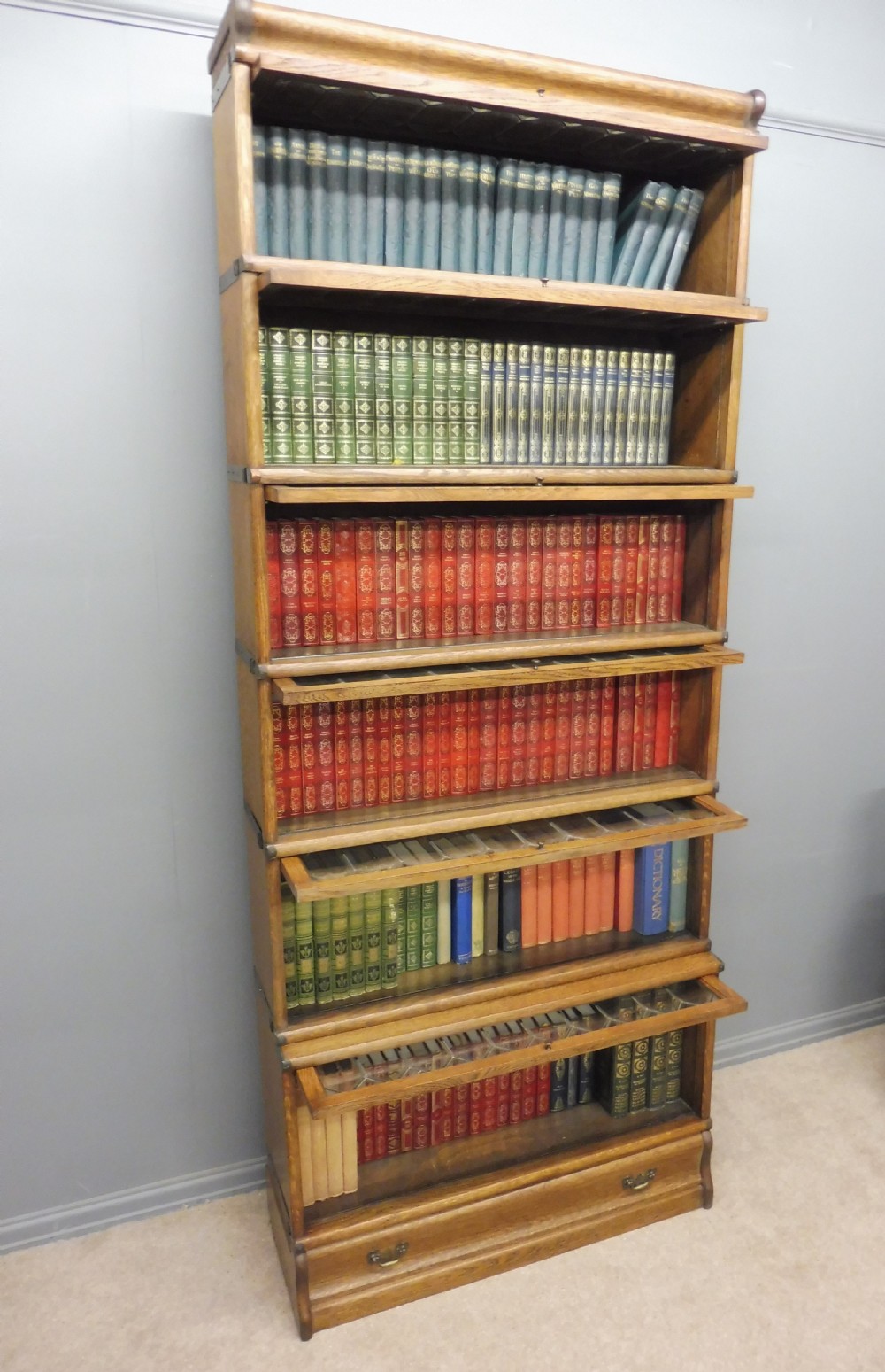 TALL GOLDEN OAK GLOBE WERNICKE 6 HIGH BOOKCASE View VIII