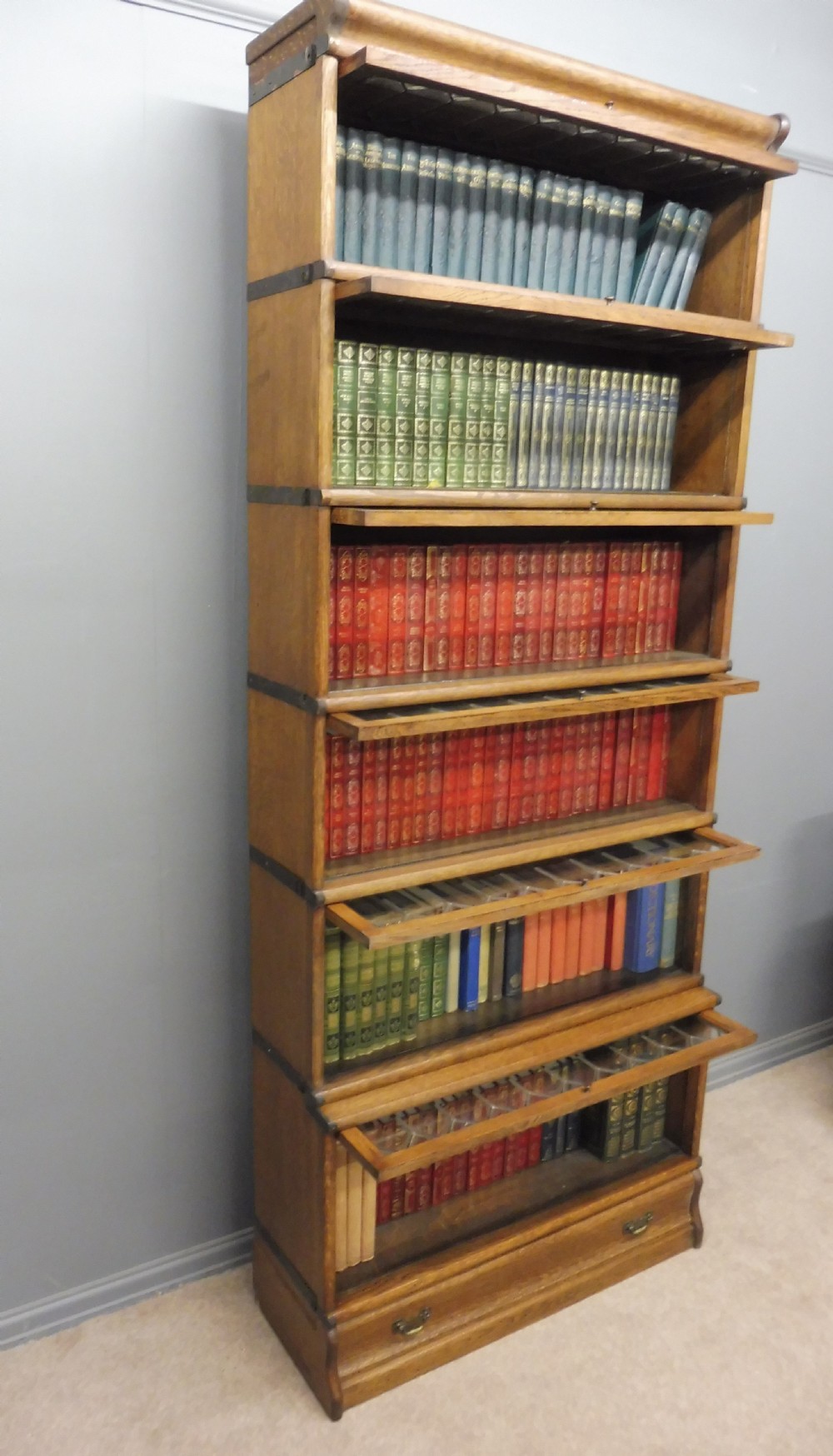 TALL GOLDEN OAK GLOBE WERNICKE 6 HIGH BOOKCASE View X