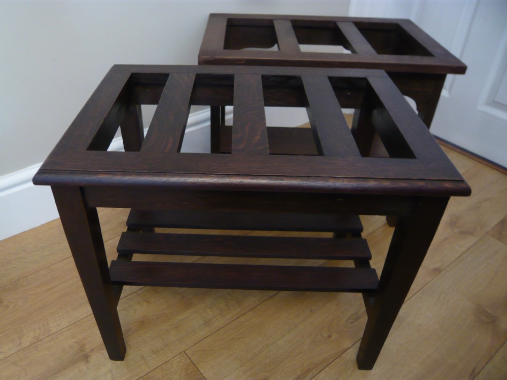 Pair of Solid Oak Luggage Stands Luggage Racks c 1900