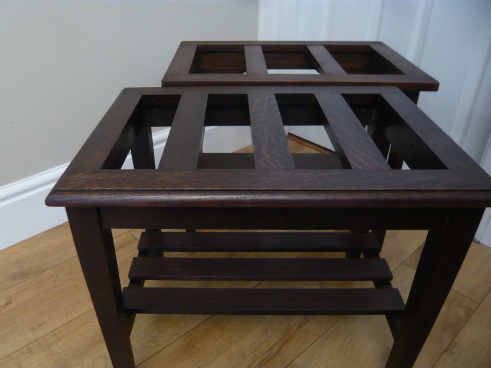 Pair of Solid Oak Luggage Stands Luggage Racks c 1900 View IV